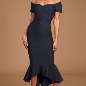 Lulus Offshoulder Midnight Blue Midi Dress